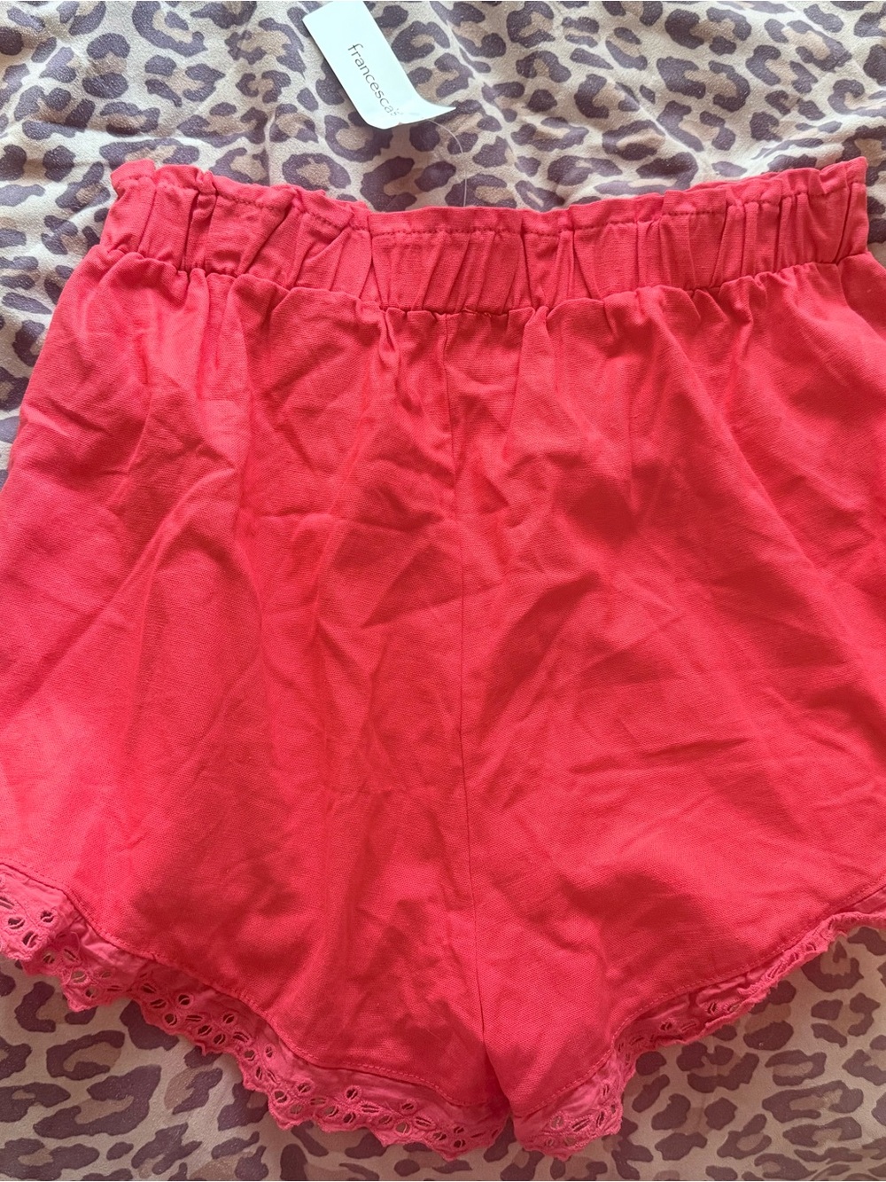 Coral Red Elastic Waist eyelet Shorts